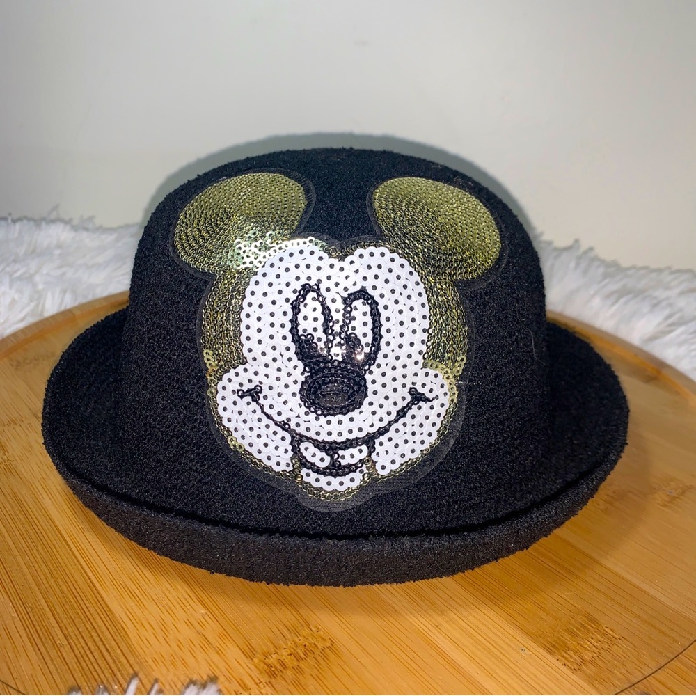 Mickey Mouse Bowler Hat Child Size Med Black Sequin Mickey